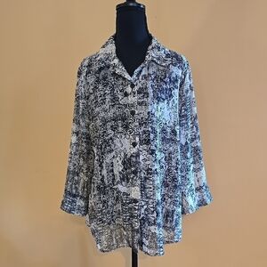 Drapers And Damons Black and Gray  3/4 Sleeve Button Down Shirt L